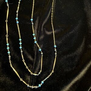 Stella & Dot Gold and Blue Beaded Necklace